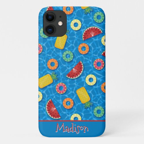 Summer Fruit Pool Floats  Blue Water iPhone 11 Case