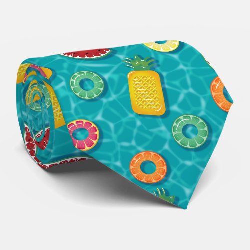 Summer Fruit Pool Floats  Teal Water Neck Tie