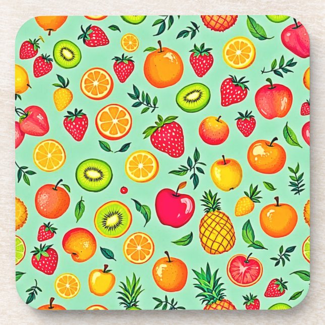 Summer Fruit Seamless Design Beverage Coaster (Front)