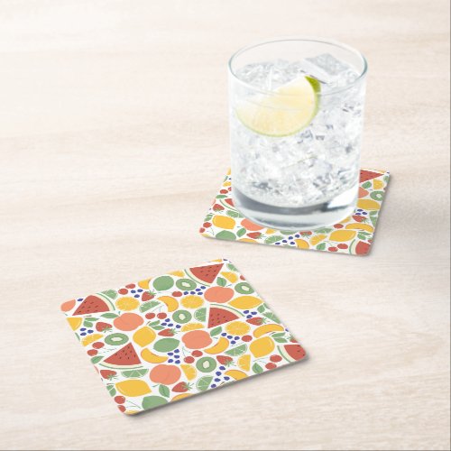 Summer Fruit Square Paper Coaster