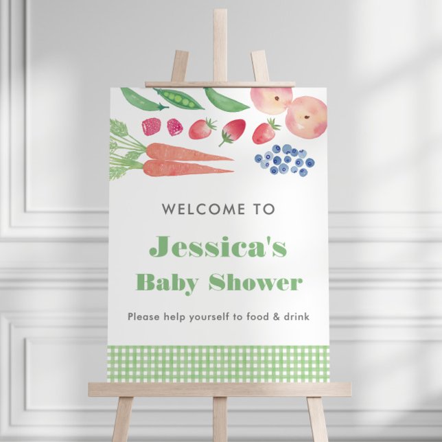 Summer Fruit Vegetables Farmer Baby Shower Welcome Foam Board (Watercolor gender neutral welcome sign for a locally grown or farmers market theme baby shower)