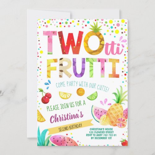 Summer Fruits 2nd Girl Birthday Twotti Frutti Cute Invitation