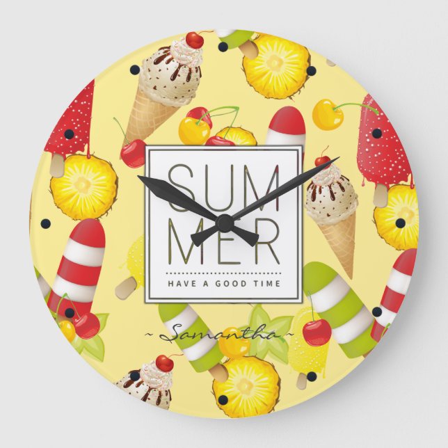 Summer Fruits and Ice-Cream Fun Large Clock (Front)