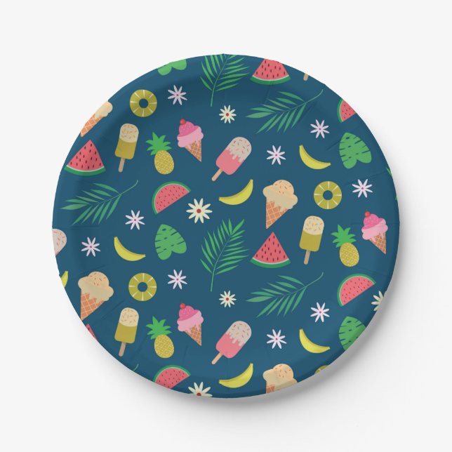 Summer fruits and ice cream  pattern paper plates (Front)
