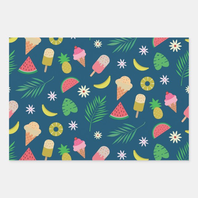 Summer fruits and ice cream  pattern wrapping paper sheets (Front)