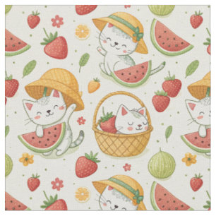 Summer Fruits Cat Pattern - Picnic Design for Kids Fabric