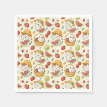 Summer Fruits Cat Pattern - Picnic Design for Kids