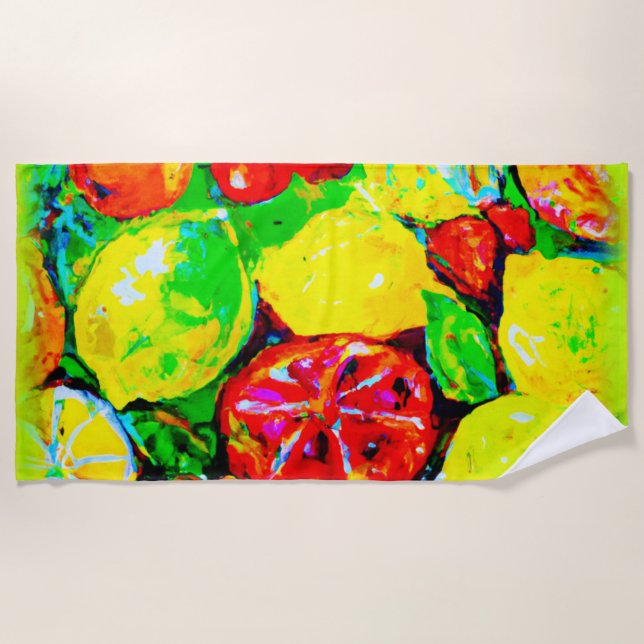  "Summer Fruits" Cute Art. Buy Now  Beach Towel (Front)