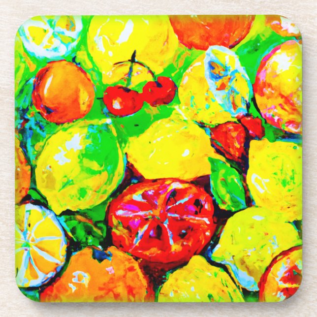  "Summer Fruits" Cute Art. Buy Now  Beverage Coaster (Front)