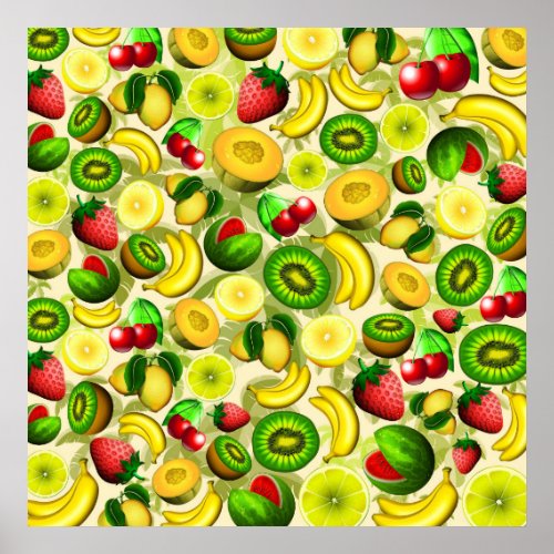 Summer Fruits Juicy Pattern Poster Paper Matte