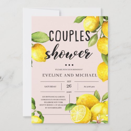 Summer fruits lemon citrus couples shower invitation