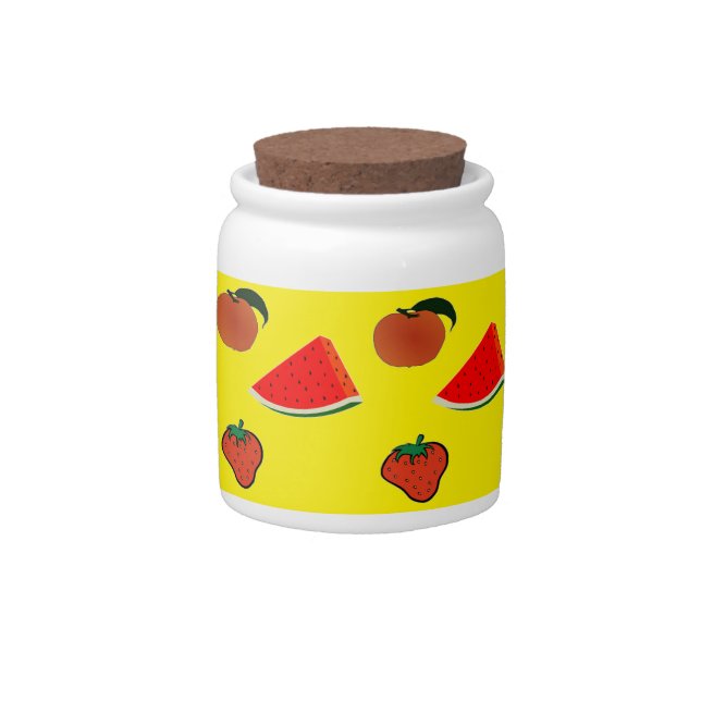Summer fruits on yellow candy jar (Front)