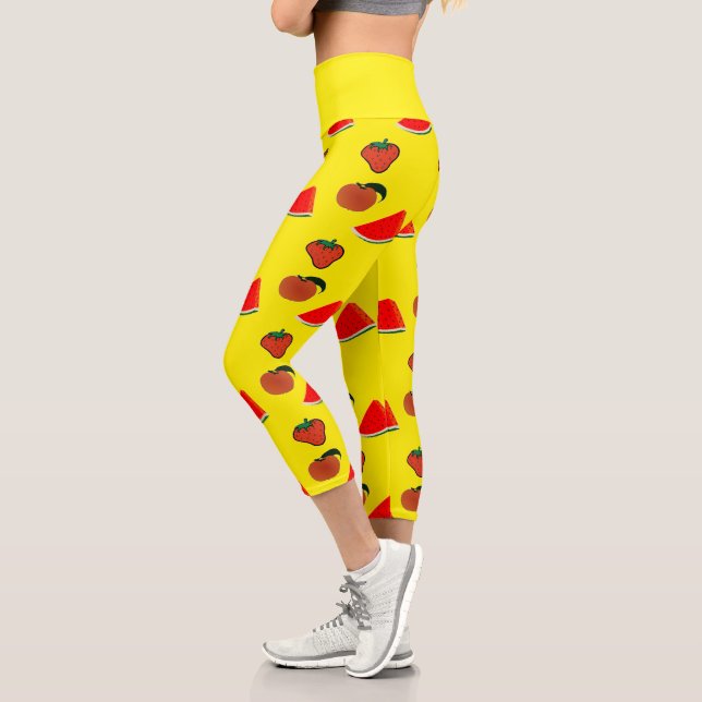 Summer fruits on yellow capri leggings (Left)