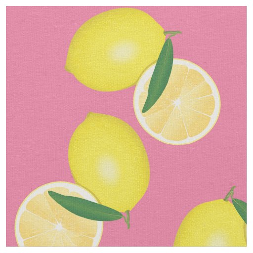Summer Fruity Yellow Lemons on Pink Fabric