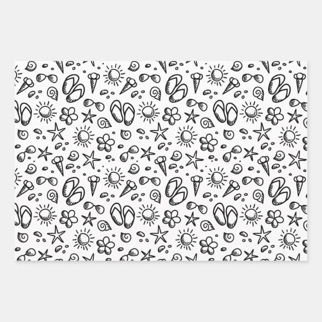 Summer Fun B&W Wrapping Paper Sheets (Front)