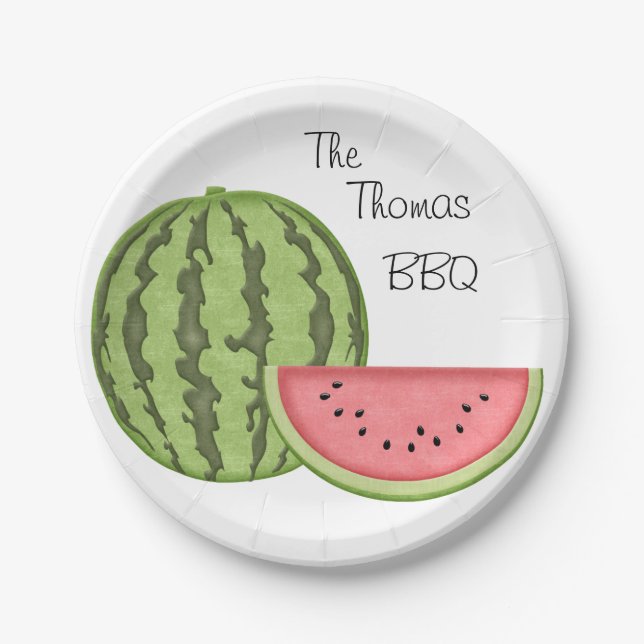 Summer Fun, BBQ, Watermelon, Personalized, Paper Plates (Front)