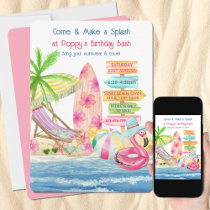 Summer Fun Beach and Surf Girls Birthday Invitation