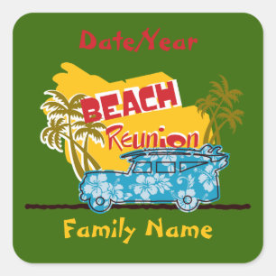 Summer Fun Beach Family Reunion Personalized Stick Square Sticker