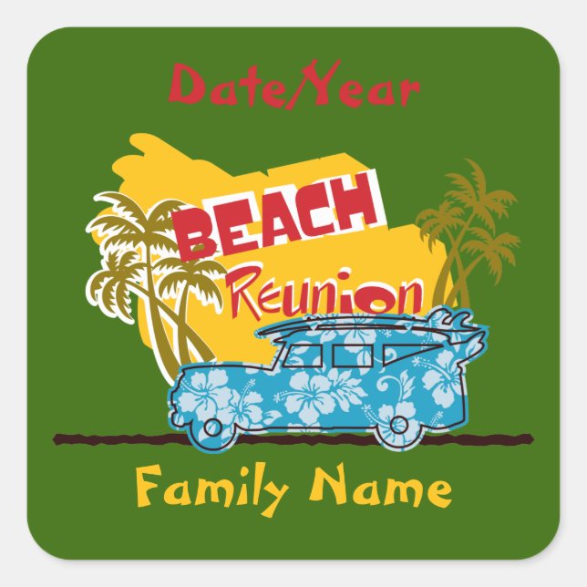Summer Fun Beach Family Reunion Personalized Stick Square Sticker (Front)