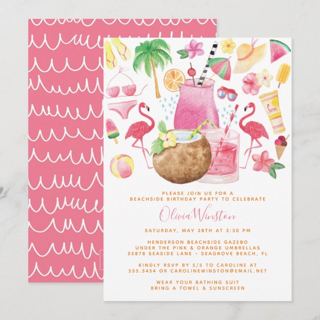 Summer Fun Beach Lover Birthday Party Invitation (Front/Back)
