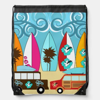 Summer Fun Beach Surfboards Hippie Vans Cinch Bag by PrettyPatternsGifts at Zazzle