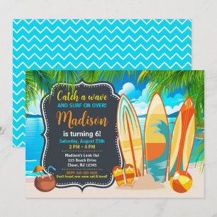 Summer Fun Beach Surfing Birthday Invitation