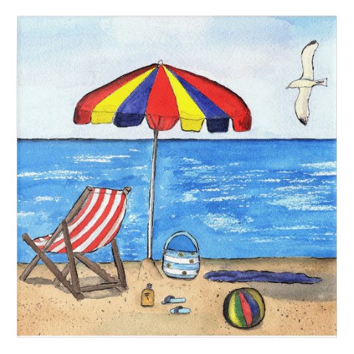 Summer Fun Beach Watercolor and Ink Illustratoin Acrylic Print