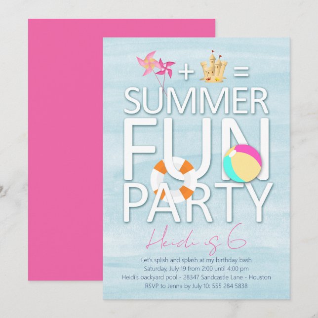 Summer Fun Birthday Party Invitation (Front/Back)
