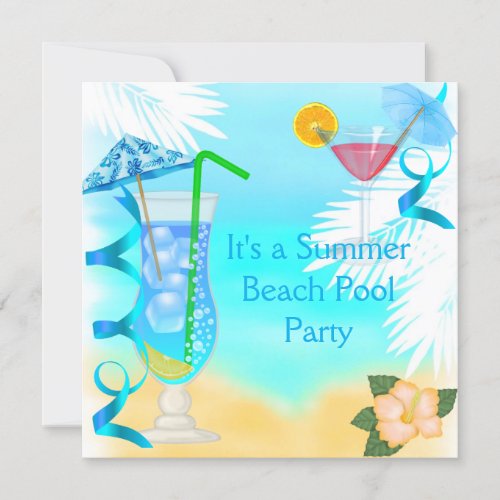 Summer Fun Blue Cocktail Beach Party Invitation