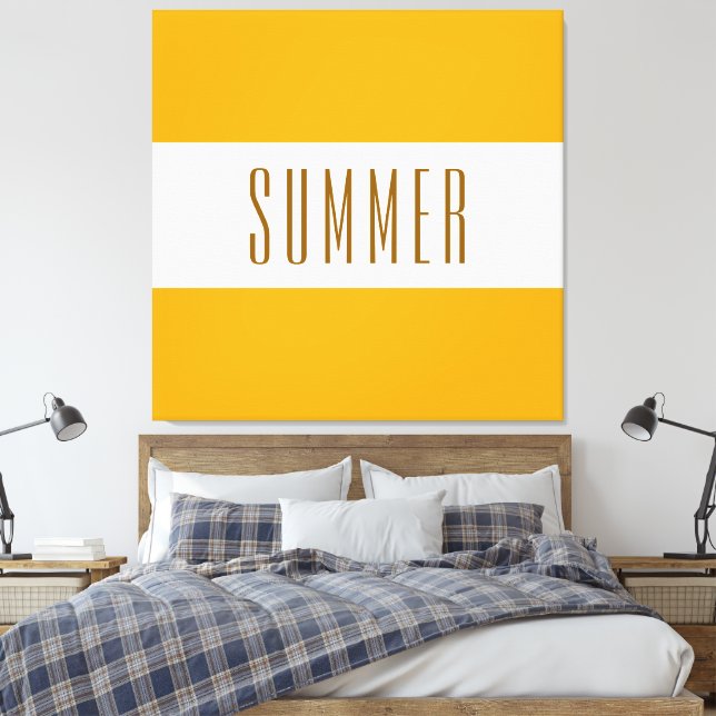 SUMMER Fun Bright Yellow Orange White Stripes  Canvas Print (Insitu(Bedroom))