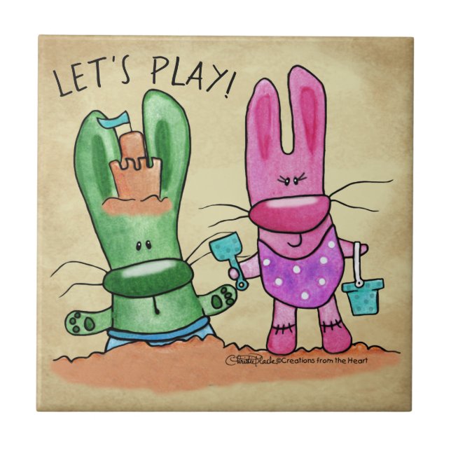 Summer Fun-Bunnies at Beach Ceramic Tile (Front)