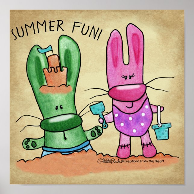Summer Fun-Bunnies at Beach Poster (Front)
