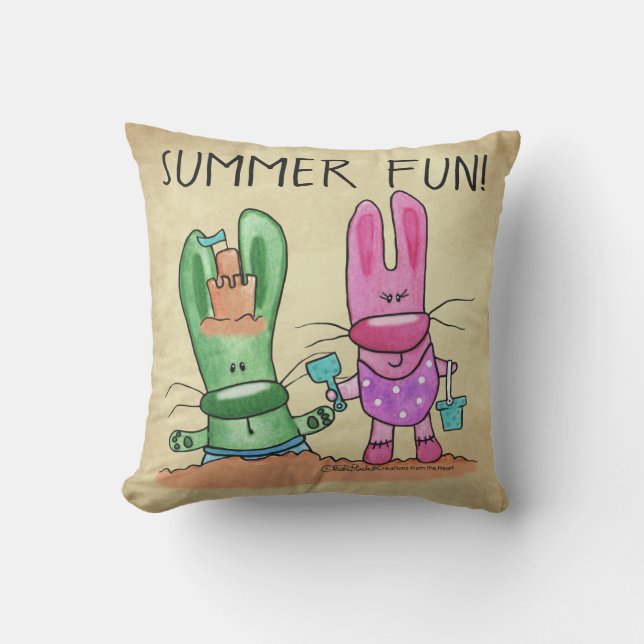 Summer Fun-Bunnies at Beach Throw Pillow (Front)