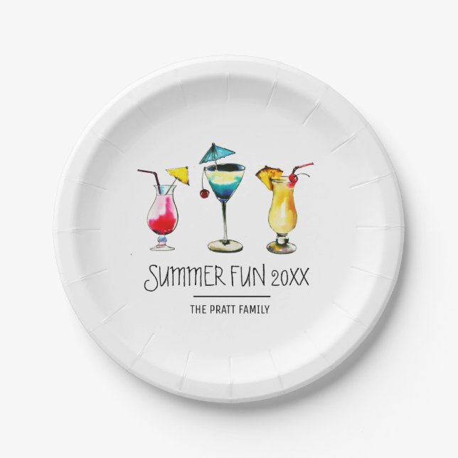 Summer Fun Cocktail Drinks Personalized Paper Plates (Front)