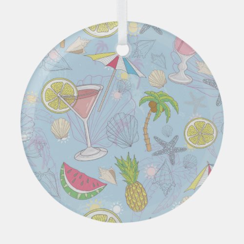 Summer Fun Cocktail Seamless Pattern Glass Ornament