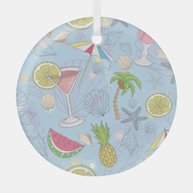 Summer Fun, Cocktail Seamless Pattern. Glass Ornament (Front)