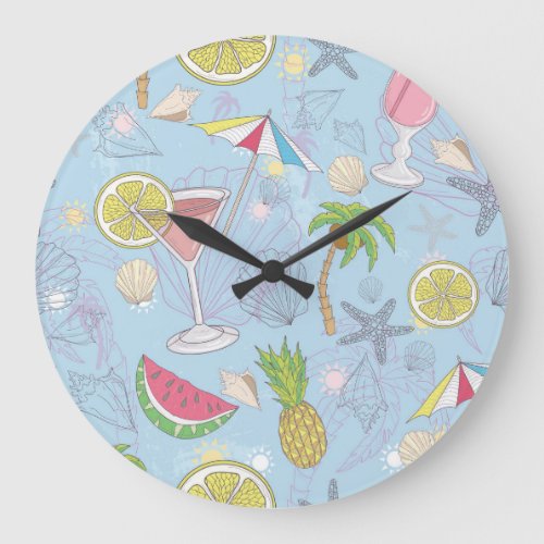 Summer Fun Cocktail Seamless Pattern Large Clock