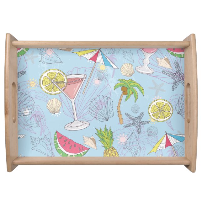Summer Fun, Cocktail Seamless Pattern. Serving Tray (Front)
