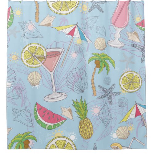 Summer Fun Cocktail Seamless Pattern Shower Curtain