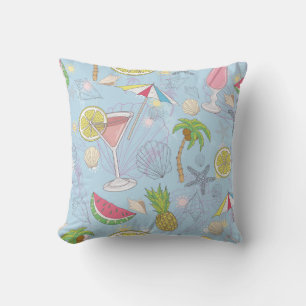 Summer Fun, Cocktail Seamless Pattern. Throw Pillow
