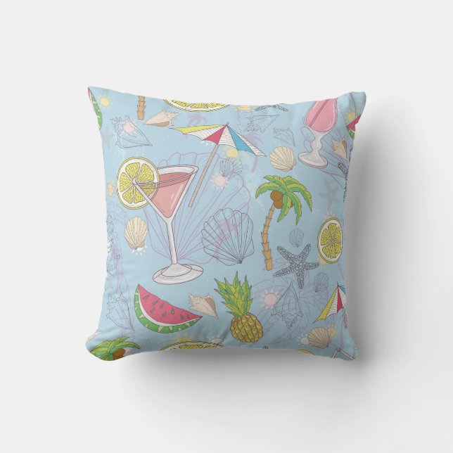 Summer Fun, Cocktail Seamless Pattern. Throw Pillow (Front)