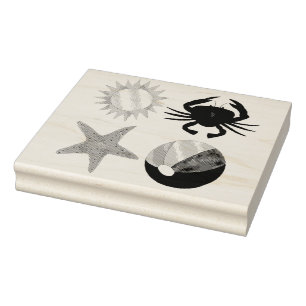 Summer Fun Crab Beach Ball Sunshine Starfish Rubber Stamp