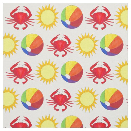 Summer Fun Crab Beachball Sunshine Beach Vacation Fabric Zazzle