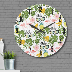 Summer Fun Cute Tropical Pattern Large Clock