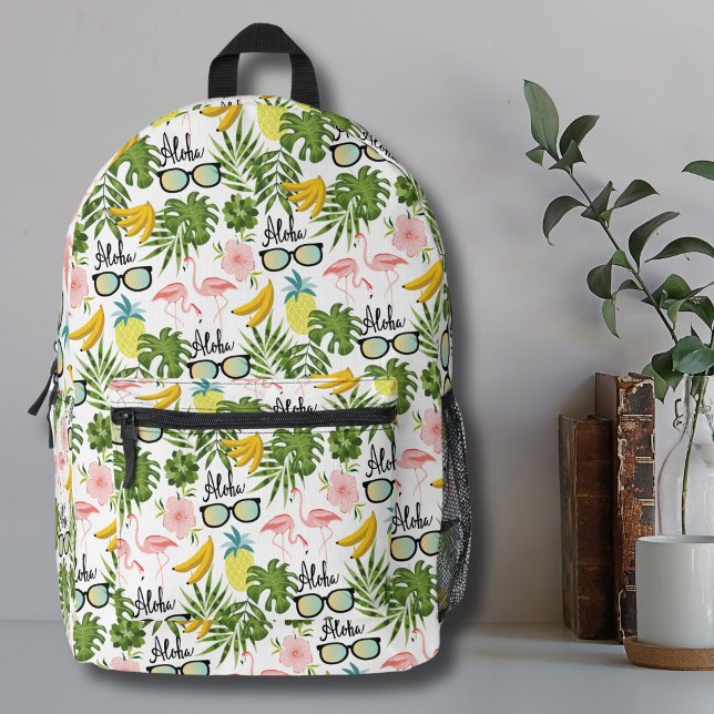 Summer Fun Cute Tropical Pattern Printed Backpack (Fun Cute Tropical Pineapple Pink Flamingo Pattern Printed Backpack)