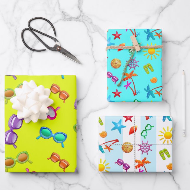 Summer Fun Design Girl’s Party Wrapping Paper Sheets (Front)