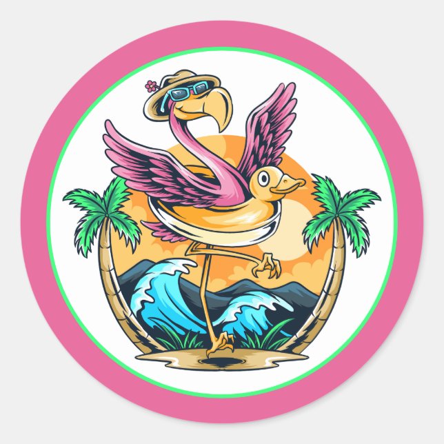 Summer Fun Flamingo Classic Round Sticker (Front)