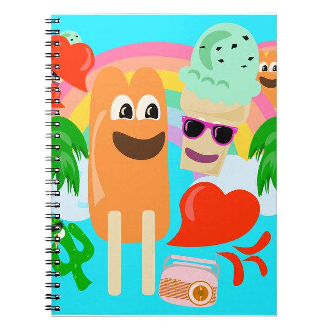 Summer Fun Friends Cute Kawaii Cartoon Characters Notebook (Front)