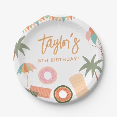 Summer Fun Girl Pool Birthday Party Paper Plates