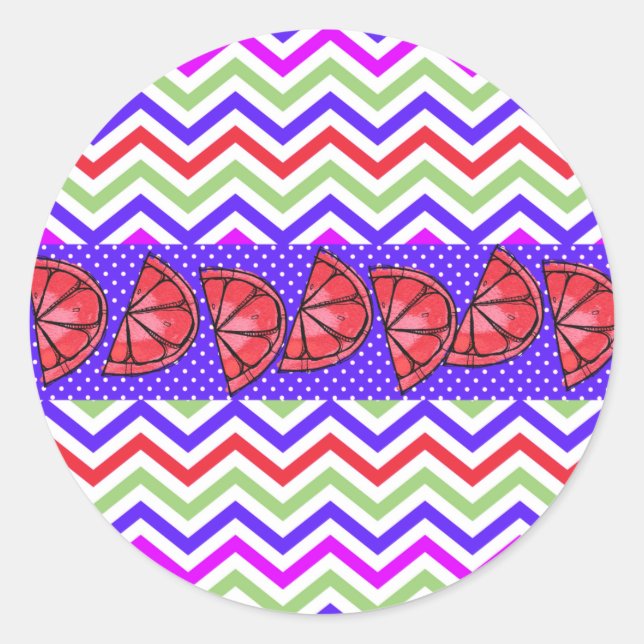 Summer Fun Grapefruit Slice Chevron Polka Dots Classic Round Sticker (Front)